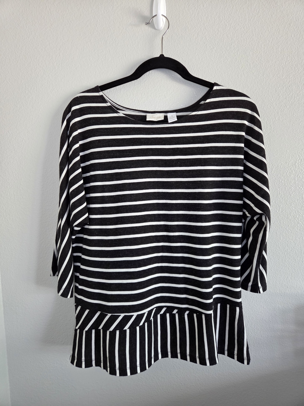 Chico's Black and White Striped Boatneck Top